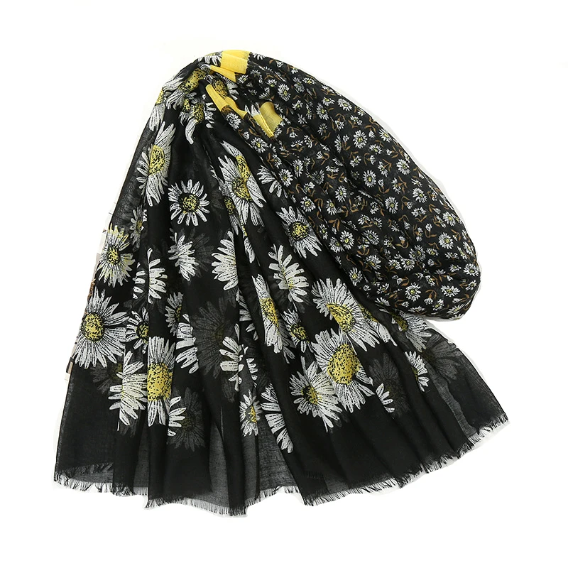 2021 Beautiful Daisy Print Fringe Scarf Shawls Long Soft Flower Head Scarves Hijab Wrap  Free Shipping