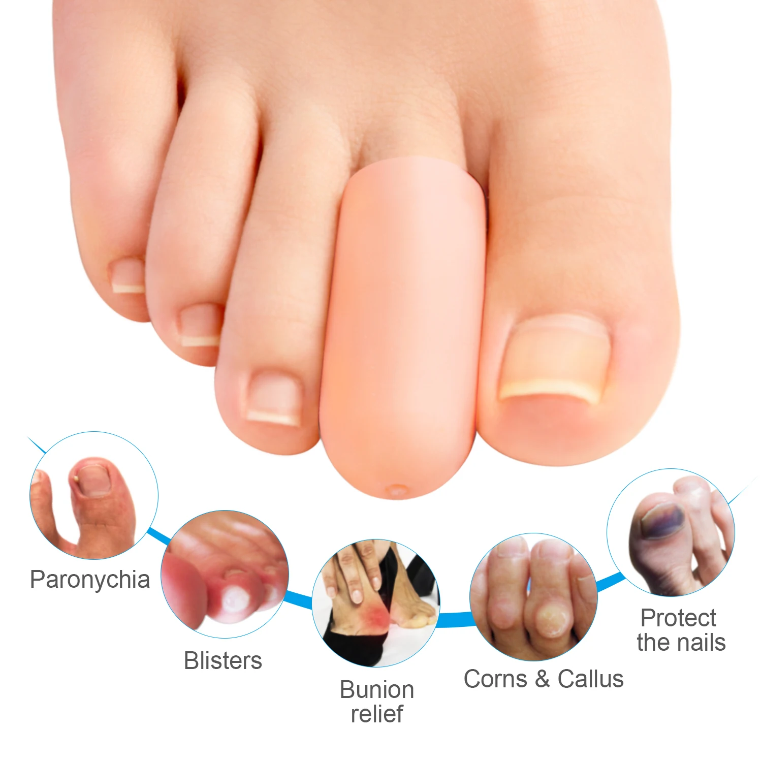 8Pcs/4คู่ร้อนซิลิโคน Toe Protector ฝาครอบหมวกป้องกัน Corns Bunion Pain Relief Calluses Blisters เท้าเครื่องมือดูแล