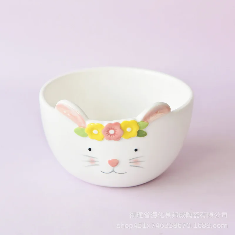 Creative rabbit dishes 7-piece set household cute little fresh ceramic dishes combination Nordic tableware set bowl.