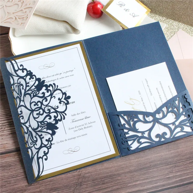 Top grade wedding invitations luxury soft pink cards with glitter envelop gold belly personalized invites design