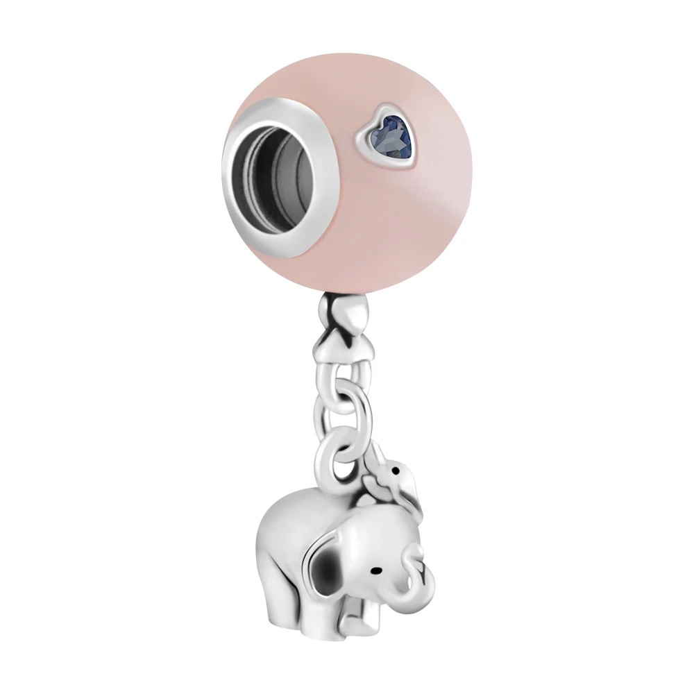 

Elephant and Pink Balloon Hanging Charm Sterling Silver Jewelry Making Fits Original 925 Silver Charms Bracelets For Woman