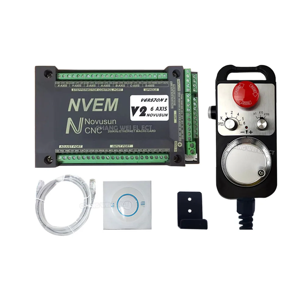 Cnc Controller Nvem 3/4/5/6 Axis Mach3 Control Card Ethernet Interface 4/6 Axis Suspension Handwheel With Emergency Stop Mpg