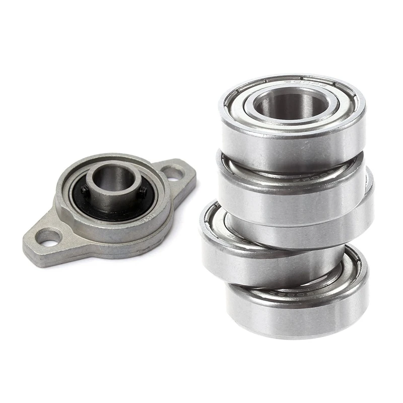 1 Pcs KFL001 Zinc Alloy Flanged Bearings with Stand 12mm & 5 Pcs 6002Z 15 X 32 X 9 mm Shielded Metal Ball Bearings