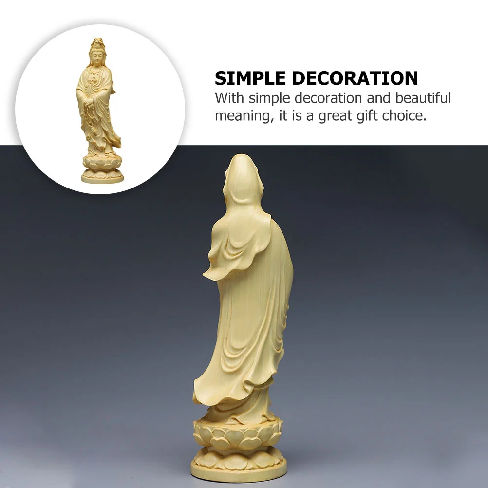 Statue Guanyin Figurine Goddess Sculpture Kuan Quan Buddhism Wooden Mercy Kwan Decoration Shui Feng Wood Statues Compassion