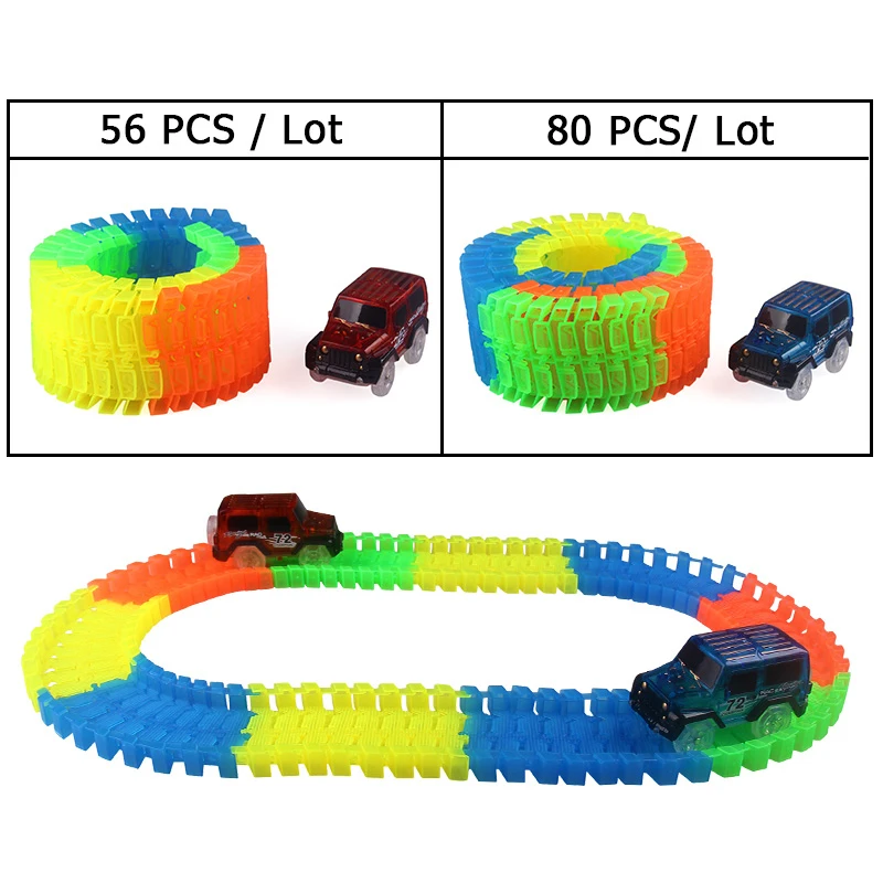 Glowing Race Track Bend Flex Flash in the Dark Assembly Flexible Car Toy /165/220/240pcs Glow Racing Track Set DIY Puzzle Toys