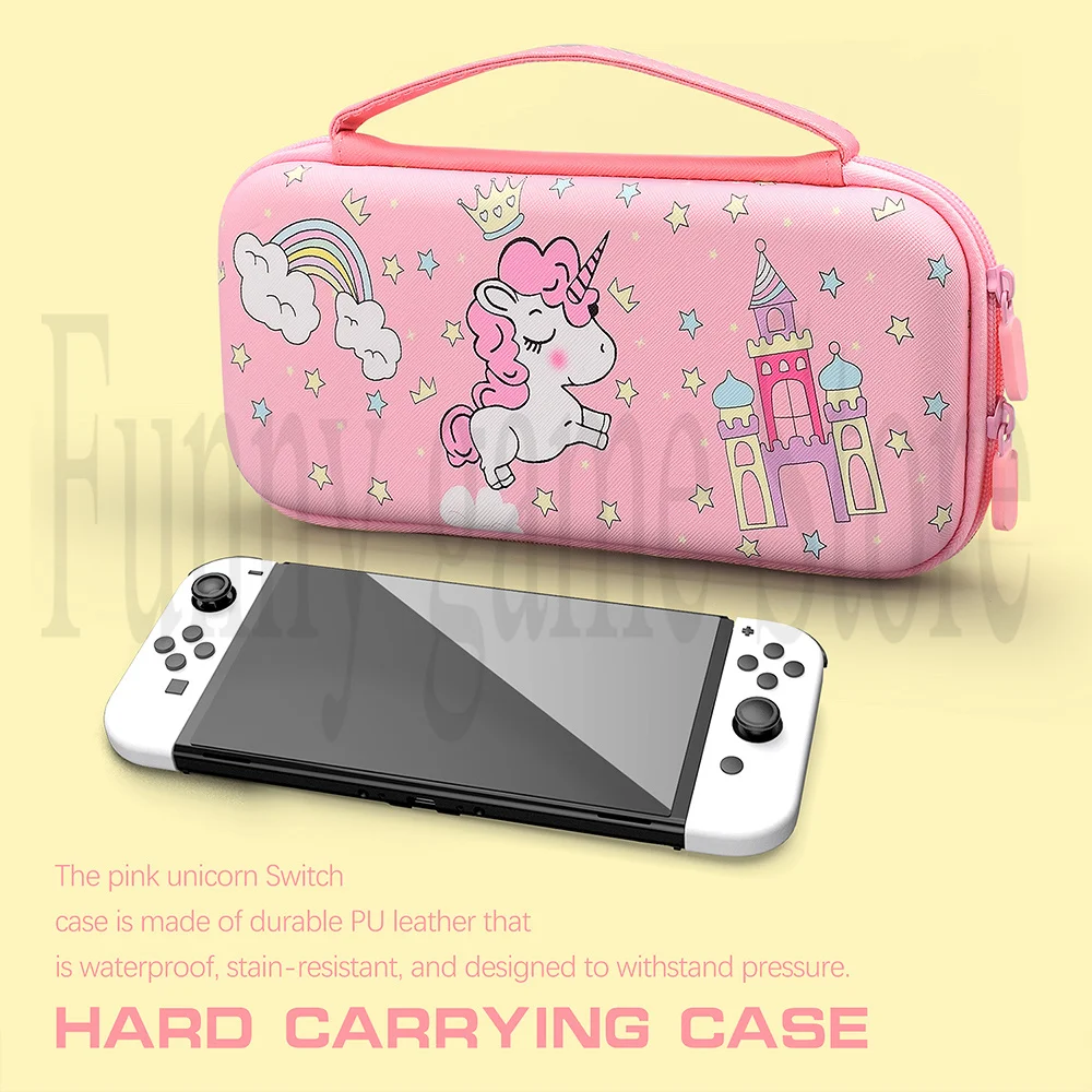 ยูนิคอร์นกระเป๋าถือแข็งสําหรับ Nintendo SWITCH & SWITCH Oled สีชมพูกระเป๋าเดินทางแบบพกพาอุปกรณ์เสริมกระเป๋าป้องกันสําหรับสาว