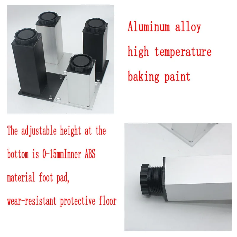 Pés ajustáveis da mobília do metal da liga de alumínio dos pés do armário 4 pces para a tabela material do elevador da almofada do pé do armário abs