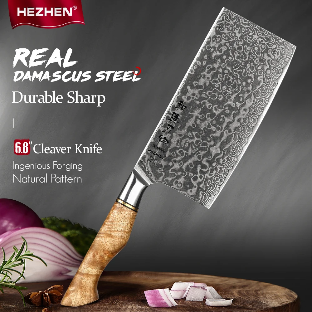 HEZHEN 6.8 Inch Cleaver Knife Professional 67 Layer Damascus Steel  Japanese Cook Knife Meat Fish Vegetable Kitchen Knife