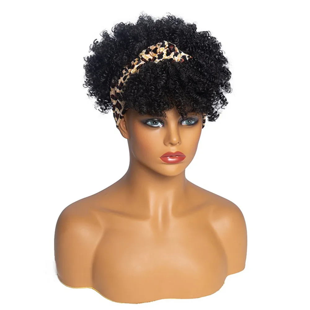 Synthetic Hair Headband Wigs Women's Wig African Afro Kinky Curly Head Leopard Print Headscarf Hair Small Curl Fluffy Wig