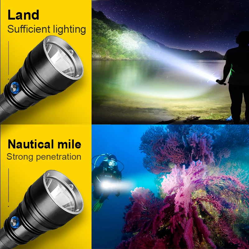 Newest Diving Flashlights XHP160 Professional Diving Torch Light Powerful Underwater Lamps XHP90 High Power LED Flashlight 18650