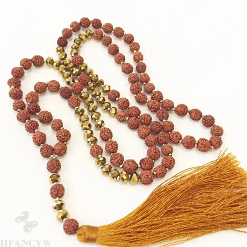 

8mm Rudraksha topaz Gemstone 108 Tassels Necklace Lucky Men's Yoga Jewelry bracelet Women's Mala Meditation Energy Chakra