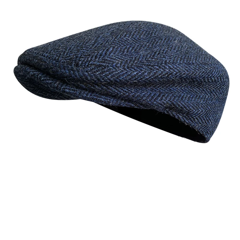 Pure Wool Men\'s Berets Winter High Quality Wool Newsboy Hats Herringbone Octagon Cap Blue Men Women Gatsby Flat Hat BLM383