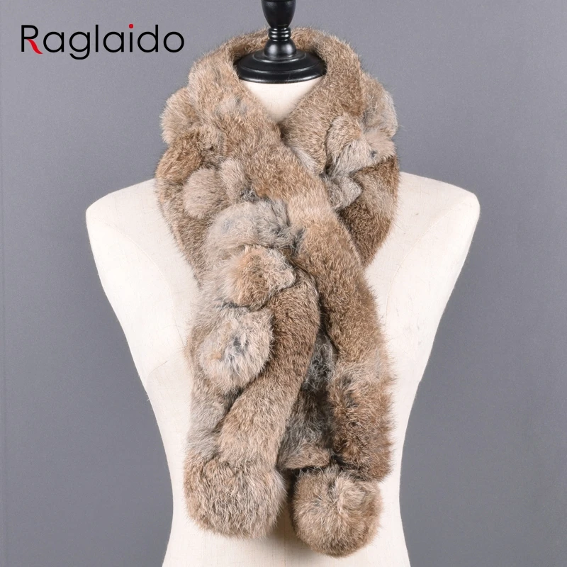 Women Winter Rabbit Fur Scarf 100% Natural Rabbit Fur Fashion warm And Soft Neckerchief Wholesale Pompoml Fur Scarves Headbands