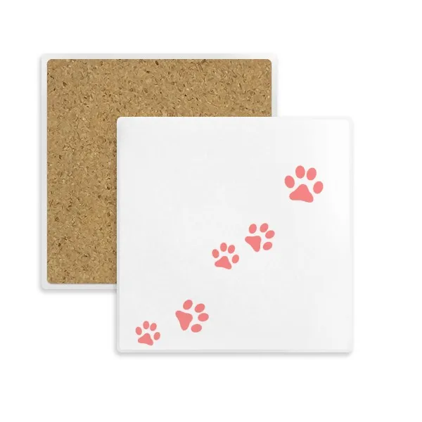 

Cat Meow Animal Pink Footprint Art Paw Print Square Coaster Cup Mug Holder Absorbent Stone for Drinks 2pcs Gift