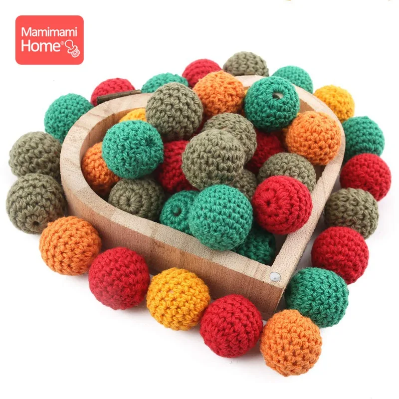 Mamihome 10pcs 20mm Crochet Beads Chewing Original Wooden Teething Handmade Making Barcelet Necklace Wooden Blank Knitting Beads