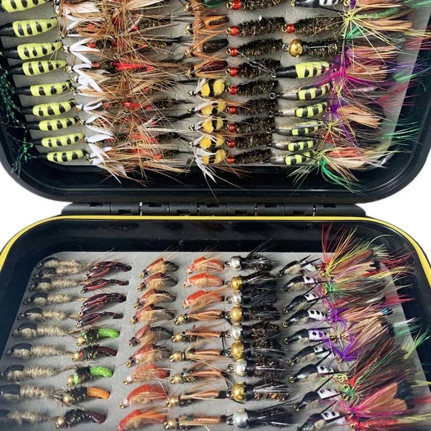 139 Stücke Fliegenfischen Fliegen Köder Köder Starter Set Trocken Nass Fliegen Streamer Nymph Emerger für Forelle Bass Winter Frühling angeln – Detail 4