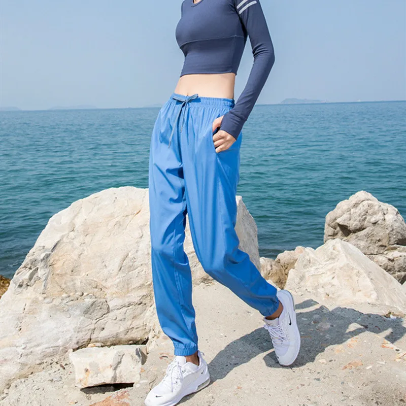 High Waist Loose Breathable Trousers Girls Yoga Fitness Jogging Quick drying Pants Sport Gym temperament Leisure Woman Wear Slim