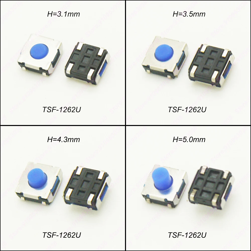 30PCS 6.2 X 6.2mm H=3.1/3.5/4.3/5.0mm Momentary Tactile Tact Switch Silicone Gel Push Button Rubber Head Key Switch