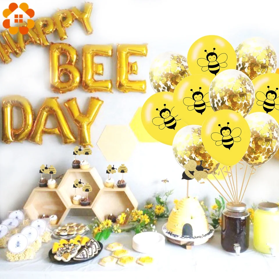 

1Set Honeybee Series Balloons Bee Cake Topper Baby Shower Mommy To Bee Lovely Paper Banner Kids Gift Birthday Party Decoration