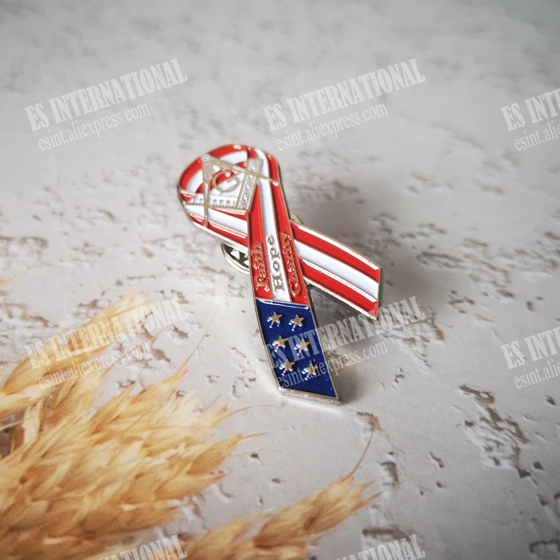 Masonic Lapel Pins Freemasonry Badge Mason Freemason BLM62 ribbon USA Flag American star spangled banner men\'s business1.8*3.9cm