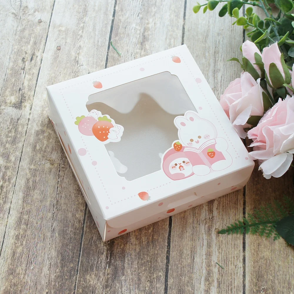 14.4*14.4*5cm Pink Rabbit Bear 10pcs  Macaron Chocolate Paper Box Wedding Favor Christmas Birthday Party Gifts Packaging