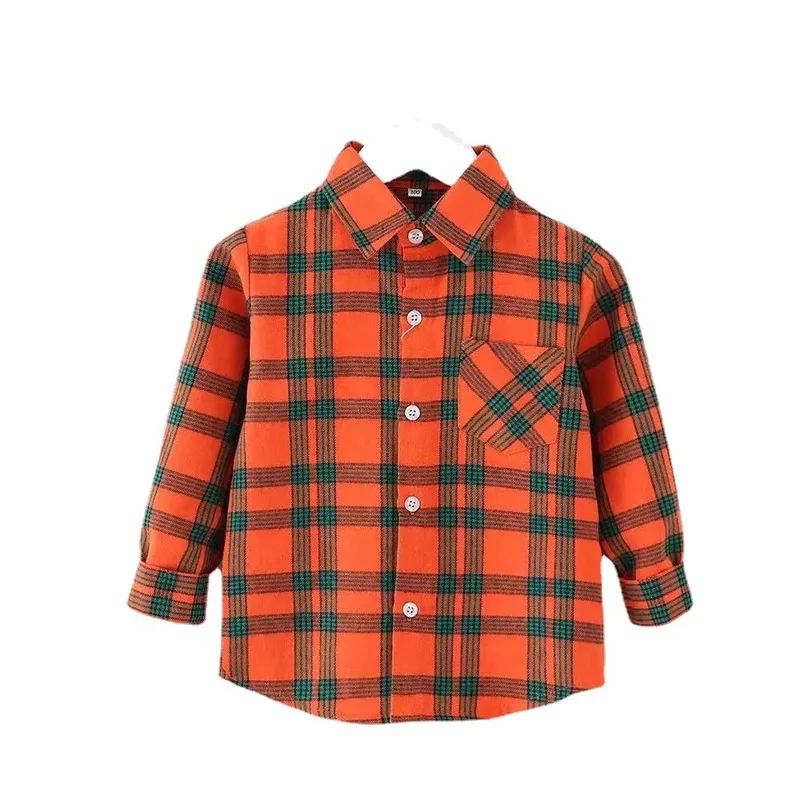 Kids Boys Collared Plaid Shirt Long Sleeve Children Clothes Toddler Boy Shirts Baby Checkered Tops School Blouse For Girls 2021