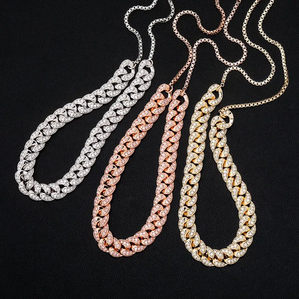 TOPGRILLZ 10mm Cuban Chain Necklace With 8 inch Tail Chain Iced Out Micro Pave CZ Women's Necklace Hip Hop Fashion Jewelry Gift