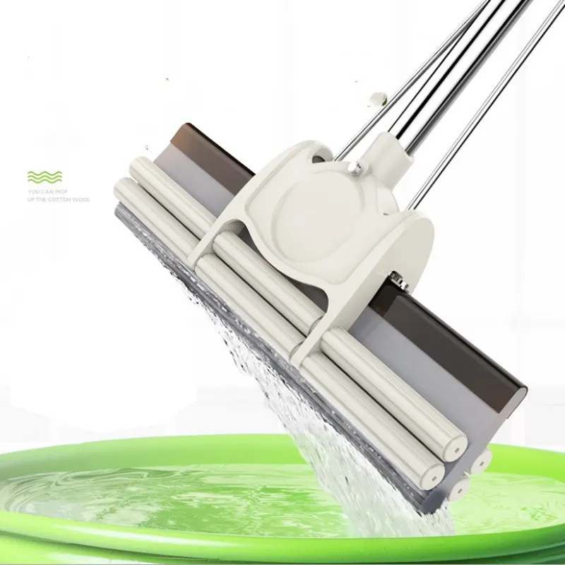 Multi-function Cotton Mop, Stainless Steel Roller, Squeezed Water Free, Hand-wash Sponge, Home Floor Cleaning Tool