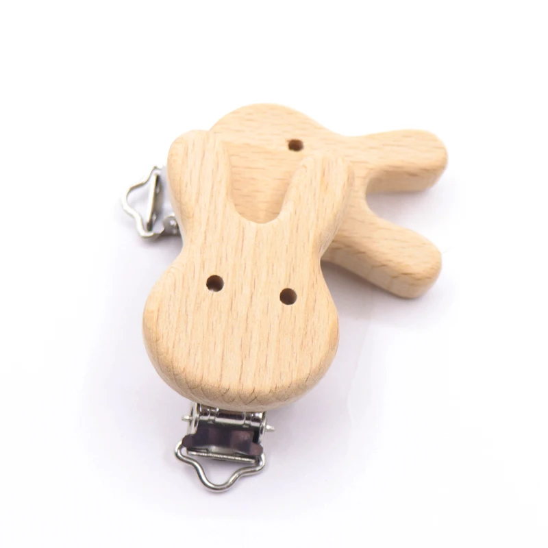 5PCS Wooden pacifier baby accessories wooden animal pacifier metal holder rabbit pacifier wooden baby teeth