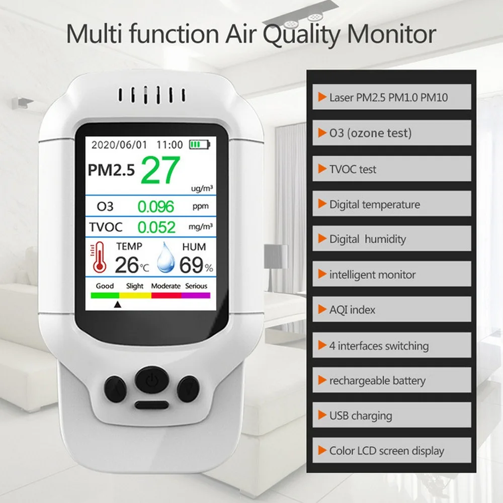 

Air Detector Ozone Meter Multi-functional TVOC PM2.5 Air Quality Monitor Gas Analyzer Ozone Concentration Detector Analyzer Sen