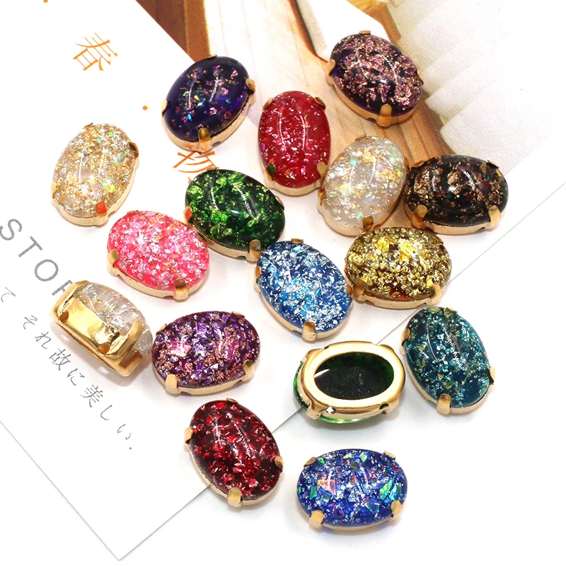 Party DIY Accessories Oval Shape Resin Stone Gold Claw Flatback Rhinestones For Clothing/Weeding Dress Decoration/Bags/Shoes