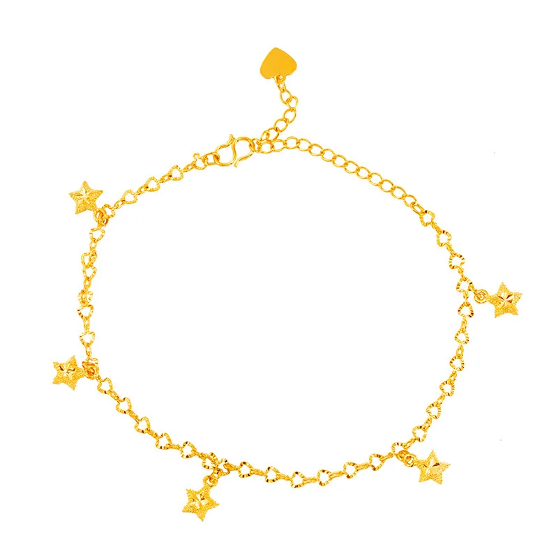 KISS&FLOWER AK04 Fine Jewelry Wholesale Fashion Woman Bride Birthday Wedding Gift Vintage Heart Star Peanut 24KT Gold Anklet