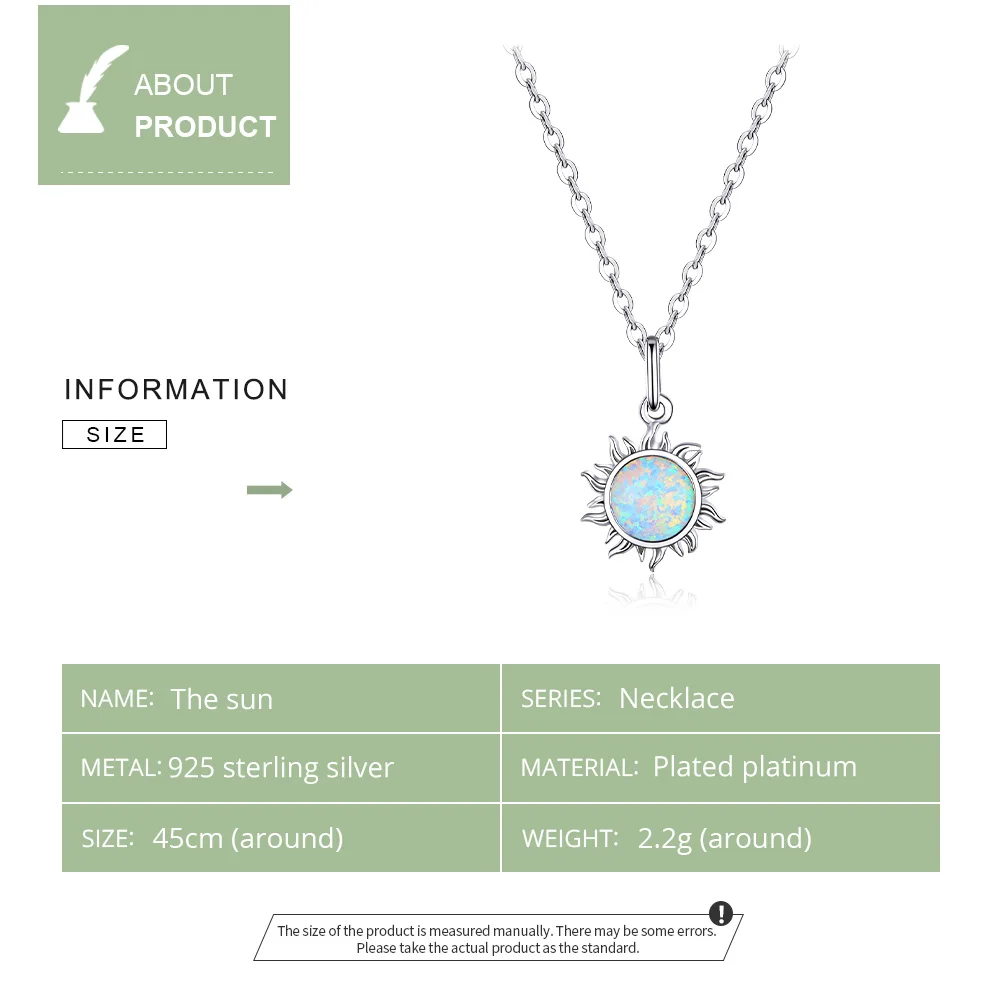 WOSTU Korean Necklace Opal Zircon And 925 Sterling Silver Sun Sunny Long Chain Women Necklace Silver Jewelry CQN399