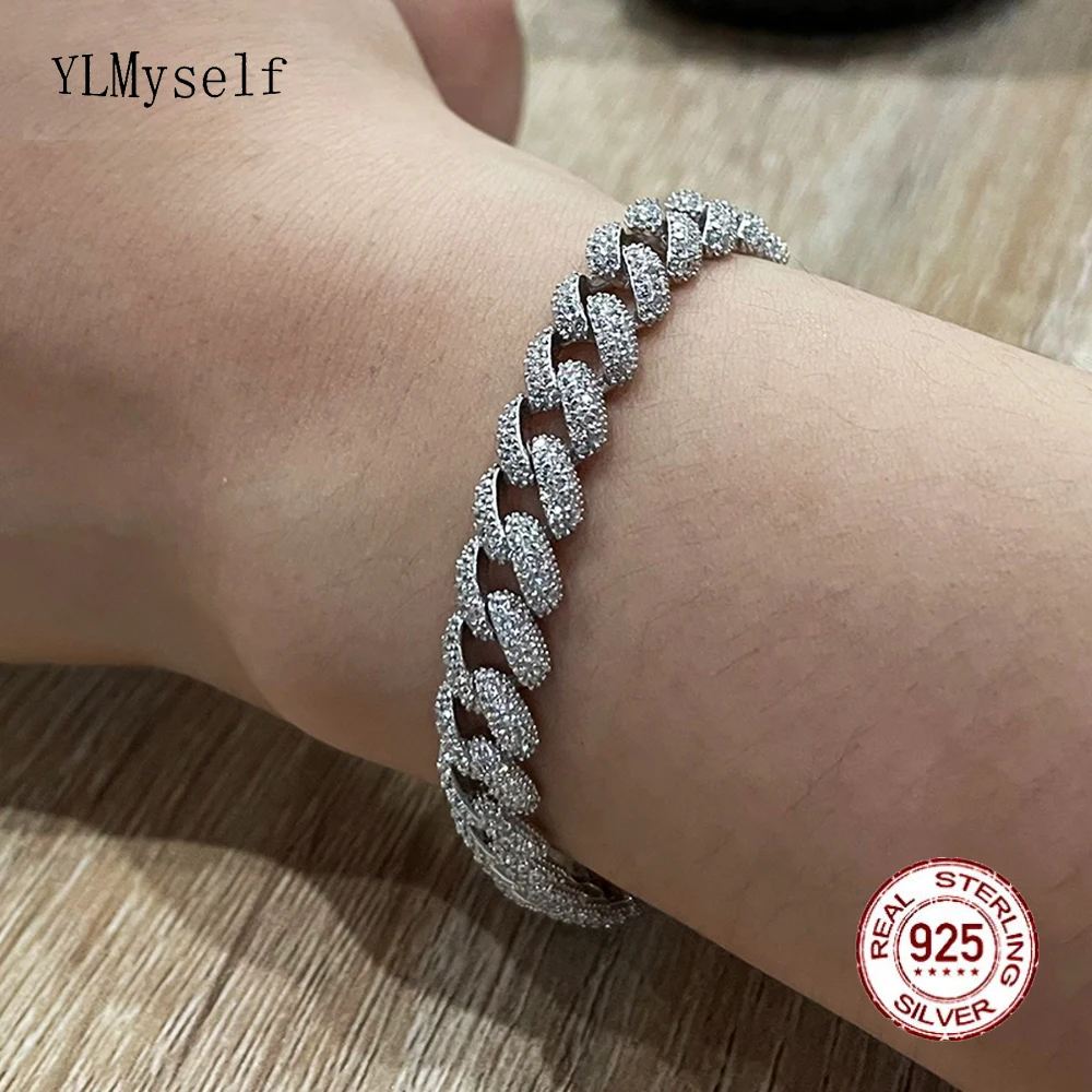 

Real 925 Silver Cuban Link Chain 16-24 CM Bracelet & 50-60CM Necklace Full Bling Zircon Hip Hop Rock Fine Jewelry For Men Women