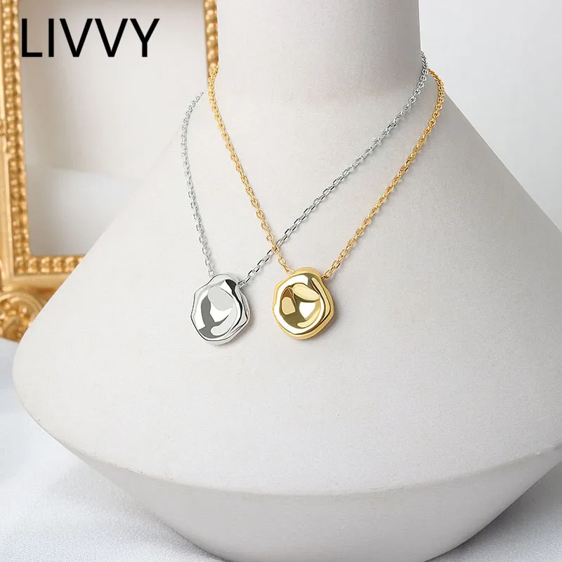 LIVVY  Silver Color Irregular Round Pendant Necklace For Women Creative Concave Necklace Handmade Jewelry Accessorie