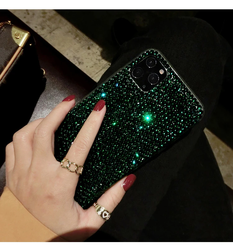 Midnight Green Diamond Luxury Rhinestone Case For Samsung Galaxy S24 S23 Ultra S22 S21 S20 Note20 Cover Bling Glitter Woman Case