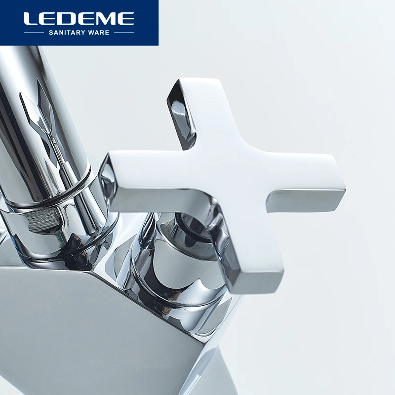 LEDEME Tap Kitchen Faucet 360 Degree Rotation with Cold and Hot Water Double handle Kitchen sink mixer Faucets Taps L4084-2