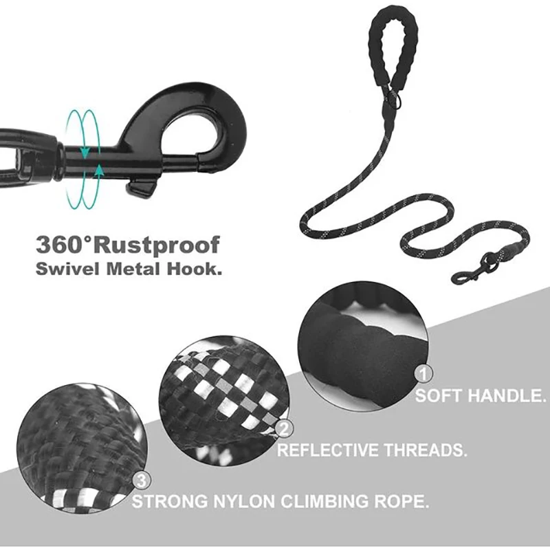 Haustierleinen, reflektierend, mehrfarbig, rundes Seil, großes Hundehalsband, Leine, Training, Laufseil, bequem für mittelgroße und große Hunde – Detail 5