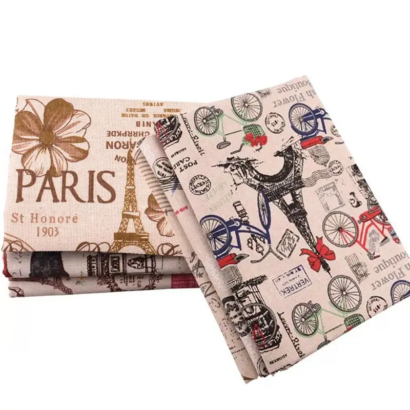 DwaIngY 6pcs/lot Eiffel Tower  Printed Cotton Linen Fabric For Patchwork DIY Quilting Sewing Placemat Bags Material 25x45cm