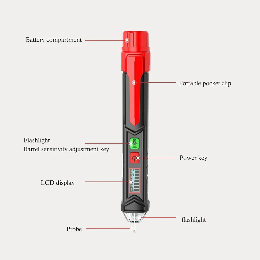 HT100 Spannung Tester Pen Intelligenten Nicht-kontakt Pen Alarm AC Spannung Detektor Dual Empfindlichkeit Tester Sensor mit Taschenlampe
