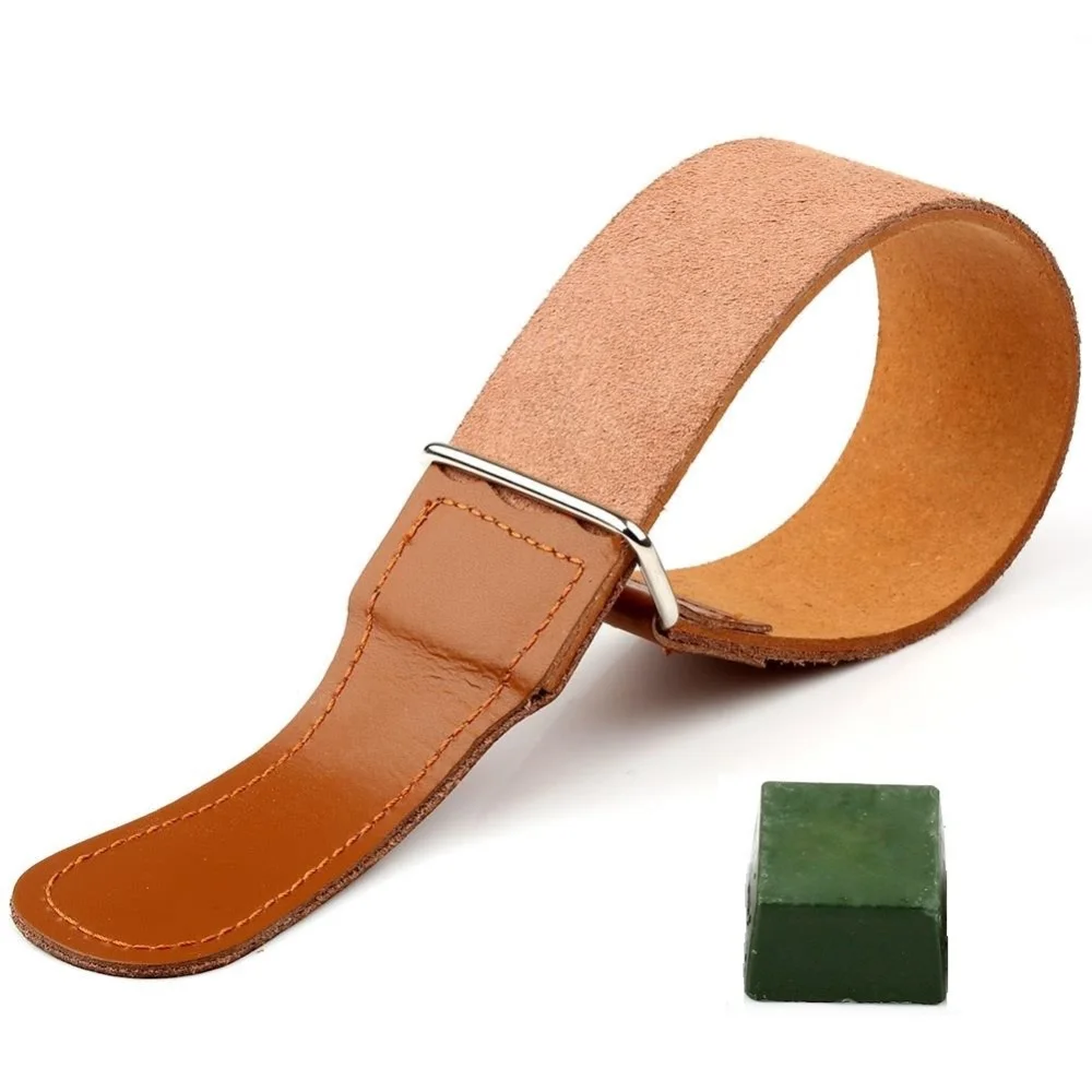 

New Leather Strop Belt And Green Leather Strap Sharpening Polishing Compounds Shaving Strap Tool