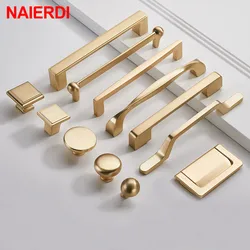 NAIERDI Brushed Gold Cabinet Handle Zinc Alloy Straight Handle Drawer Knob Decorative Kitchen Cupboard Pulls Furniture Hardware