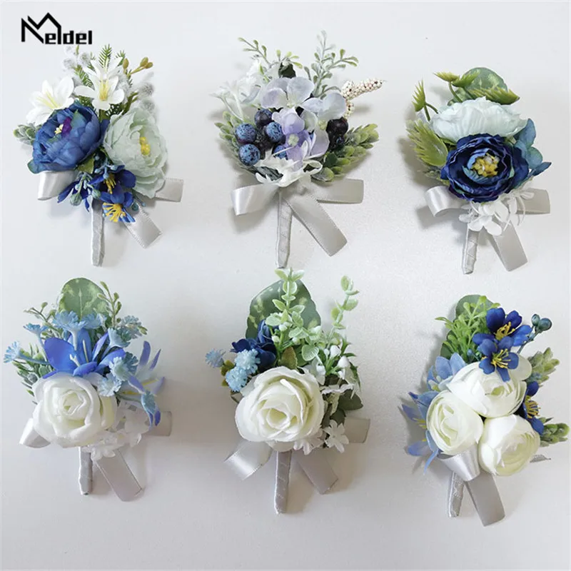 Wedding Wrist Flower Rose Lily Silk Ribbon Wrist Corsage Groom Corsage Boutonniere Buttonhole Men Witness Marriage Accessories