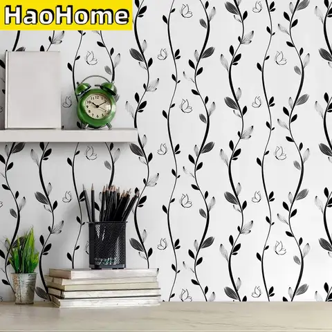 Black Floral Peel and Stick Wallpaper Black Vine Butterfly Self-Adhesive Wallpaper Removable Modern Stick and Peel Contact Paper