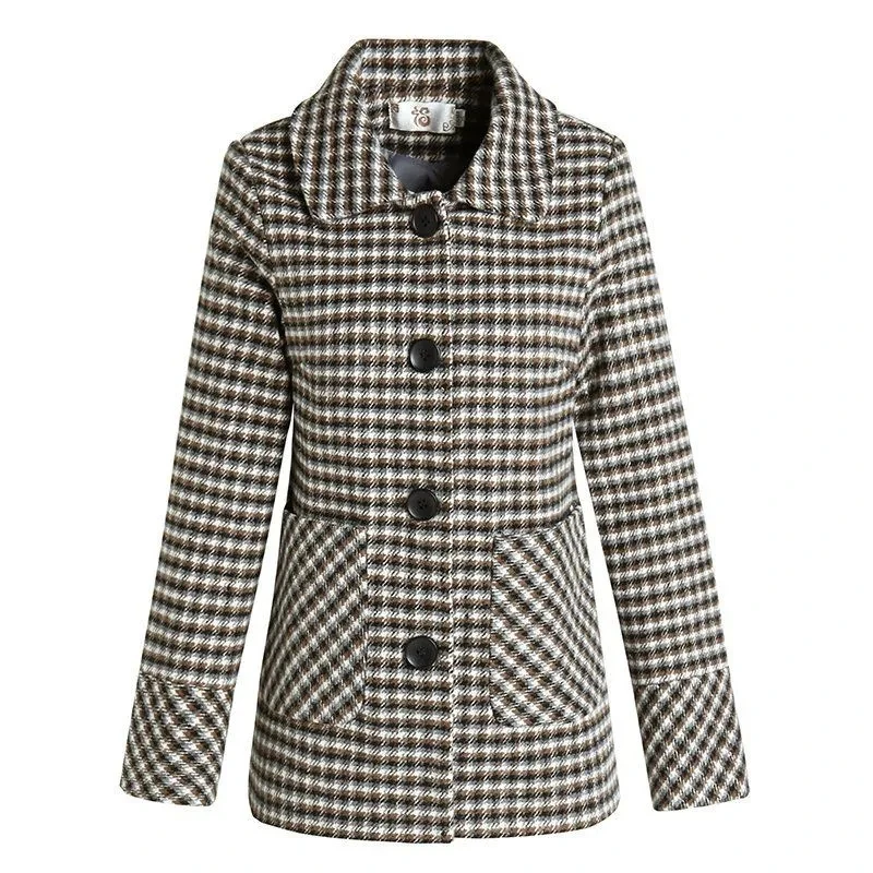 

Mother WoolCoat Female Short Paragraph Houndstooth Woolen Coat women 2024 New Middle-Aged Mom Fashion Coat Spring Autumn Jacket