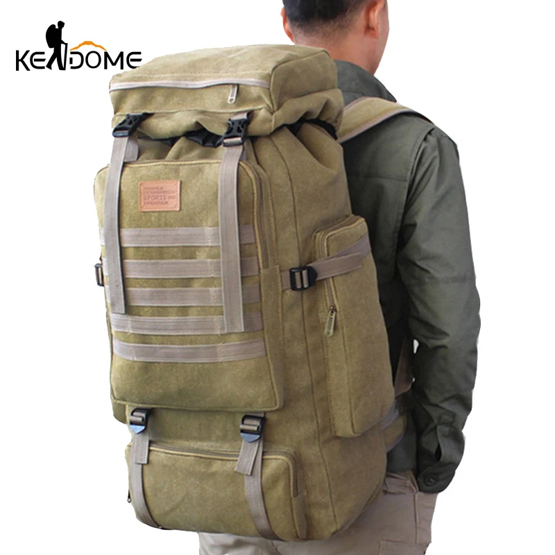 60L Large Bag Canvas Backpack Tactical Bags Camping Hiking Rucksack Mochila Tactica Travel Molle Men Outdoor XA84D