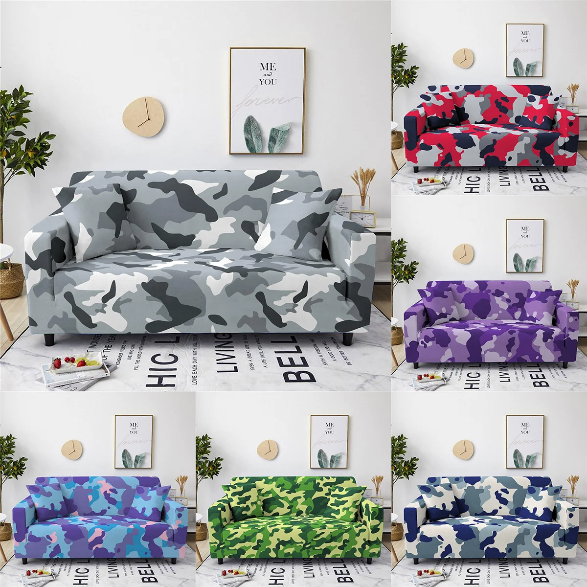 

Home Living Luxury 3D Camouflage Print Sofa Decor Seat Protector Cover Elastic Slipcover Couch Cover 1-4 Seater Sofa Cover