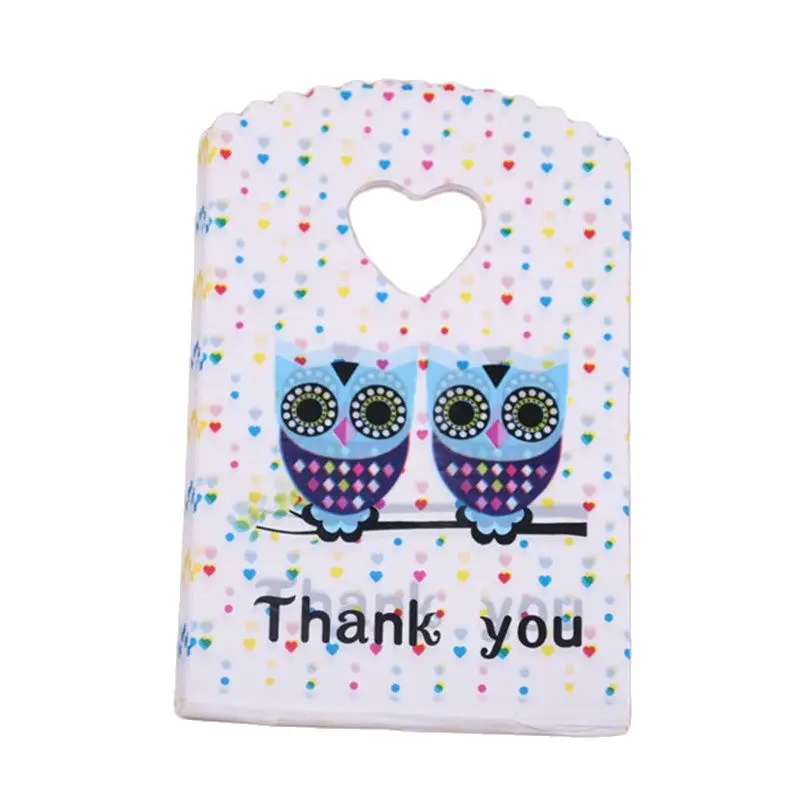 

Hot Sale 50pcs/lot 13*20cm Luxury Fashion OWL Plastic Packaging Bags For Socks Shopping Lipstick With Thank You