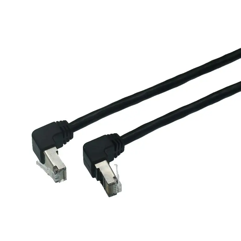 RJ 45 kątowy kabel Ethernet Cat6 90 stopni do kąt nachylenia UTP sklejka sieciowa kabel RJ45 typu L Cat 6 czarny 1M 2M 3M 5m 10m