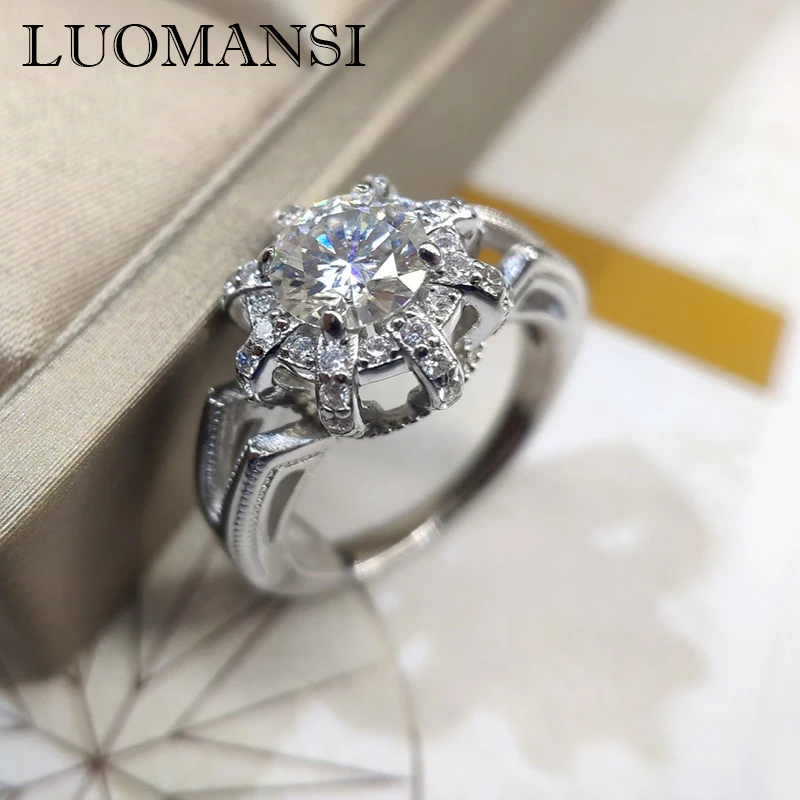 

Luomansi 100%-S925 Sterling Silver 1CT D Moissanite Diamond Crown Ring Super Flash Wedding Party Memorial Woman Jewelry